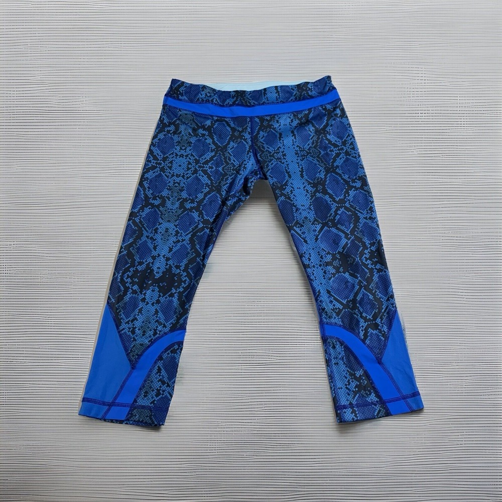 Lululemon Leggings Womens 10 Blue Snakeskin Python Crop Yoga Running Tights
